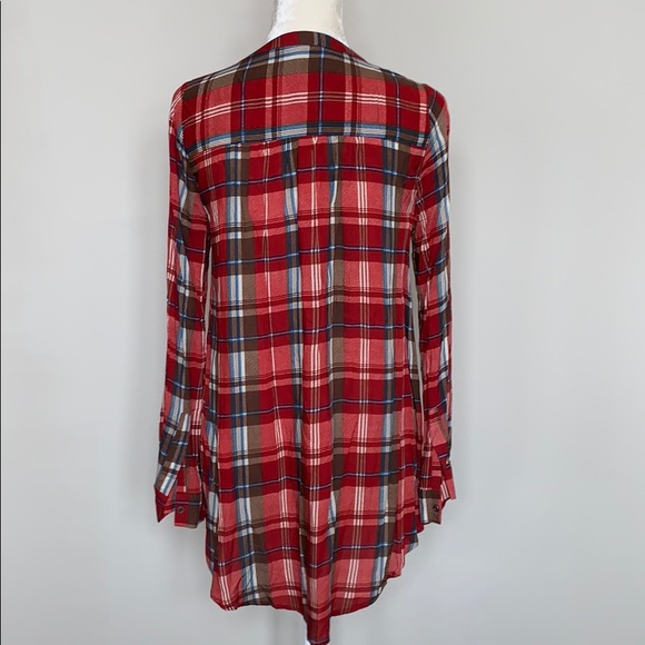 Rust plaid long sleeve button up tunic - Picture 4 of 5